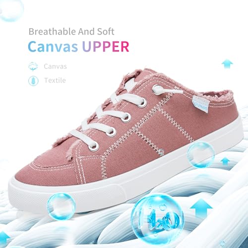 Image of Obtaom Women Canvas Mules Memory Foam Clipper Fashion Sneakers Comfortable Slip-On Mule Backless Holiday Shoes