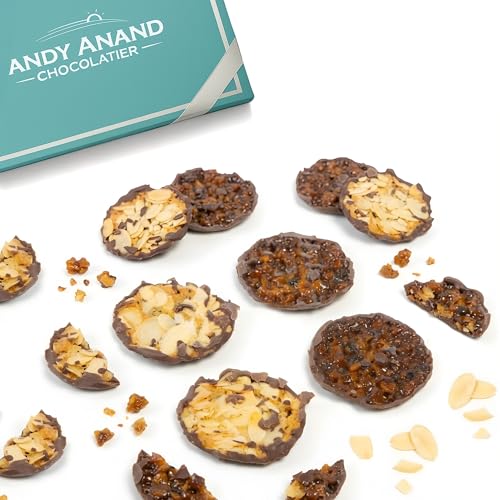 ANDY ANAND CHOCOLATIER Dark Chocolate Florentines 24 pcs Orange and Almonds Cookies, Wafer Thin,...