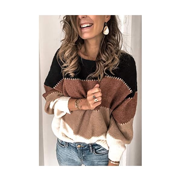 Angashion-Womens-Sweaters-Casual-Long-Sleeve-Crewneck-Color-Block-Patchwork-Pullover-Knit-Sweater-Tops Angashion Women's Sweaters Casual Long Sleeve Crewneck Color Block Patchwork Pullover Knit Sweater Tops Black M