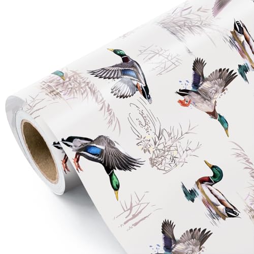 WRAPAHOLIC Mallard Duck Wrapping Paper Roll - Mini Roll - 17 Inch x 16.5 Feet - Natural Mallard Duck Animal Wrapping Paper Perfect for Baby Shower Birthday