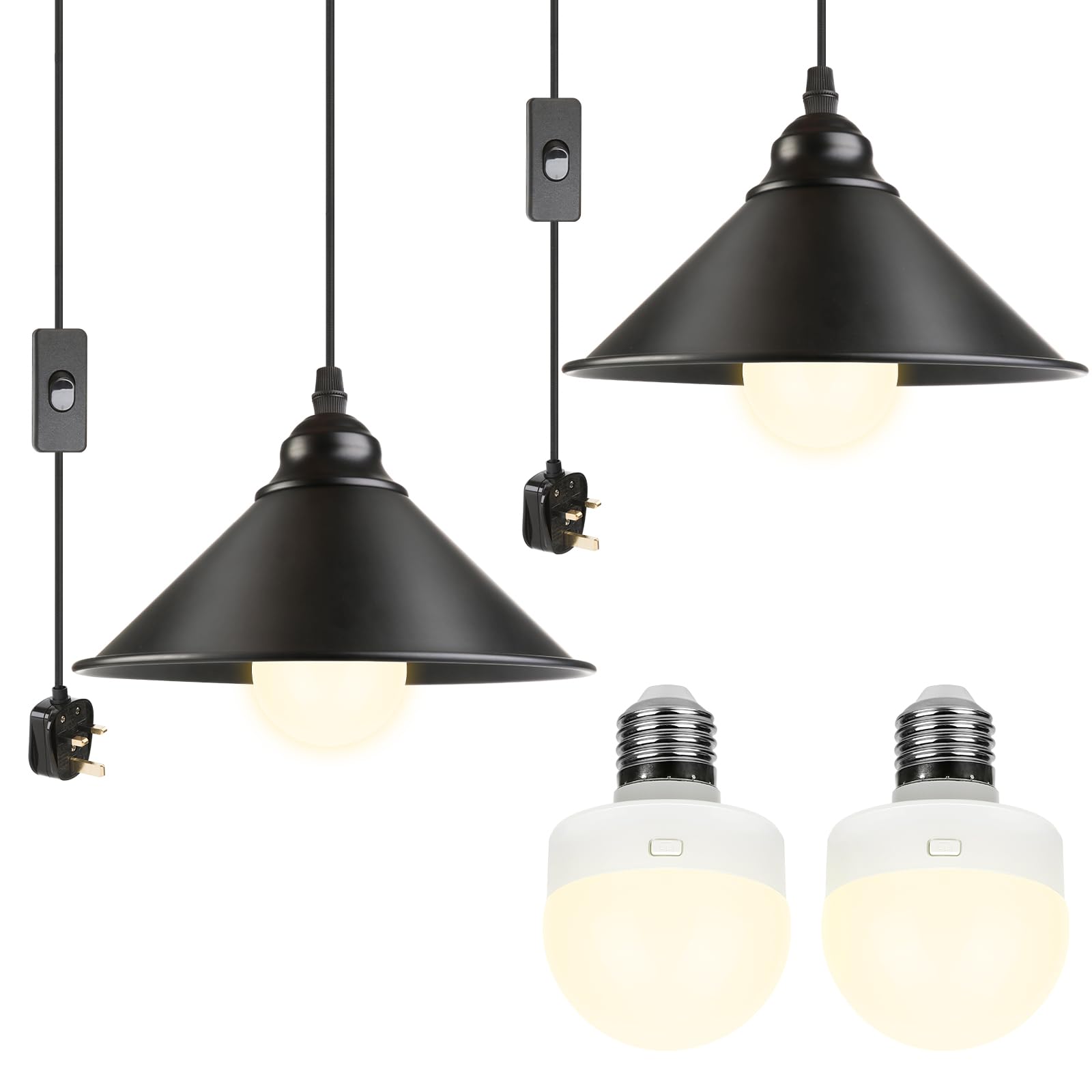 Plug in Pendant Light, Industrial Hanging Lamps with 14.7FT Cord On/Off Switch Vintage Hanging Lights Pendant Light Fixture for Kitchen, Dining Room, Living Room, Bedroom