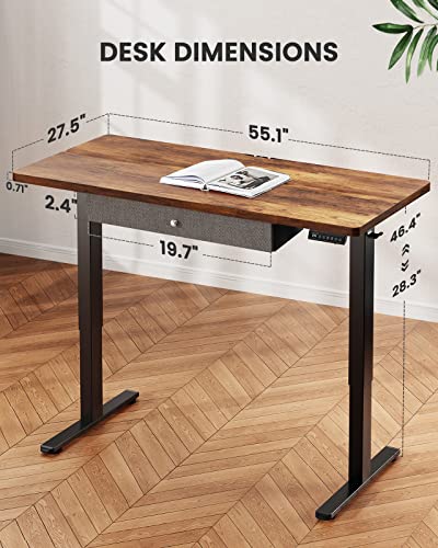 Ergear Electric Standing Desk With Drawer, Adjustable Height Sit Stand Up Desk, Home Office Desk Computer Workstation, 55X28 Inches, Vintage Brown #TOP2