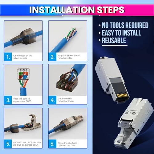Image of amiciTools RJ45 CAT7 Reusable Ethernet Termination Plug - Shielded Modular Zinc Alloy Field Plug, Tool-Free, Compatible with 22-23AWG, 6.0-8.0mm OD, 10Gbps Network Termination Plug for DIY & Pro Use