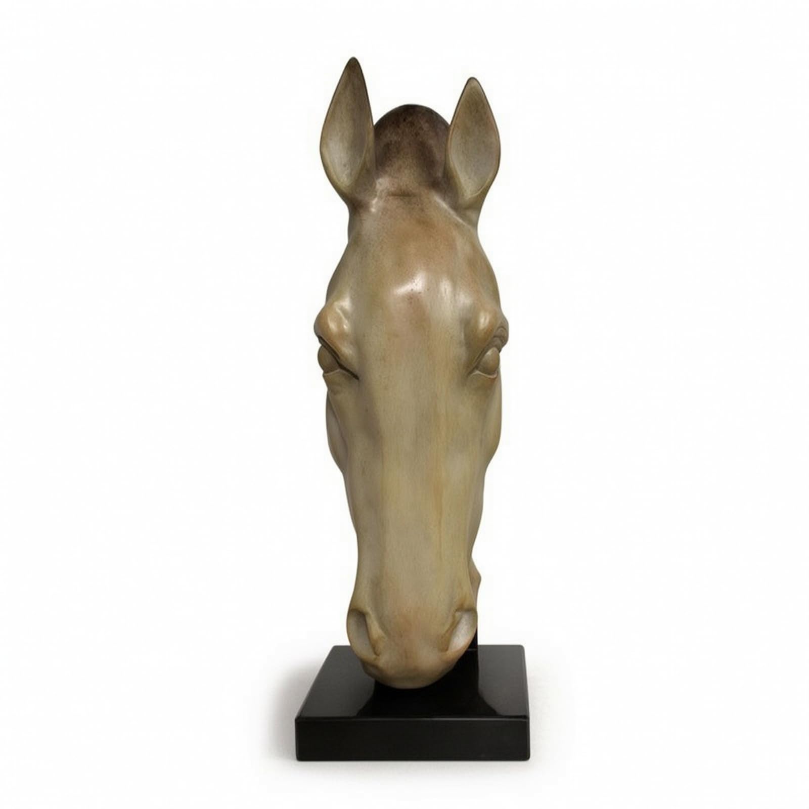 Escultura de Caballo Figura Busto Adorno Estatua con Acabado Jade Sintético en Resina y Base Negra Robusta Adecuada para Consola de Entrada Mueble de, Antiguo, Cabeza De Caballo