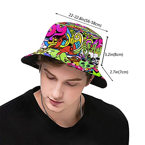 Shuwekk Graffiti Art Bucket Hat For Men Women,Trendy Packable Summer Travel Hip Hop Hipster Graffiti Art Beach Sun Hat Fisherman Caps Black #TOP2