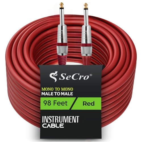 Image of SeCro 6.35mm Guitar Cable Premium 6.35mm Mono Jack 1 /4 inch TS Cable Unbalanced Guitar Patch Cords /Instrument Cable Male to Male with Zinc Alloy Housing. (RED, 98Feet(30Meter))