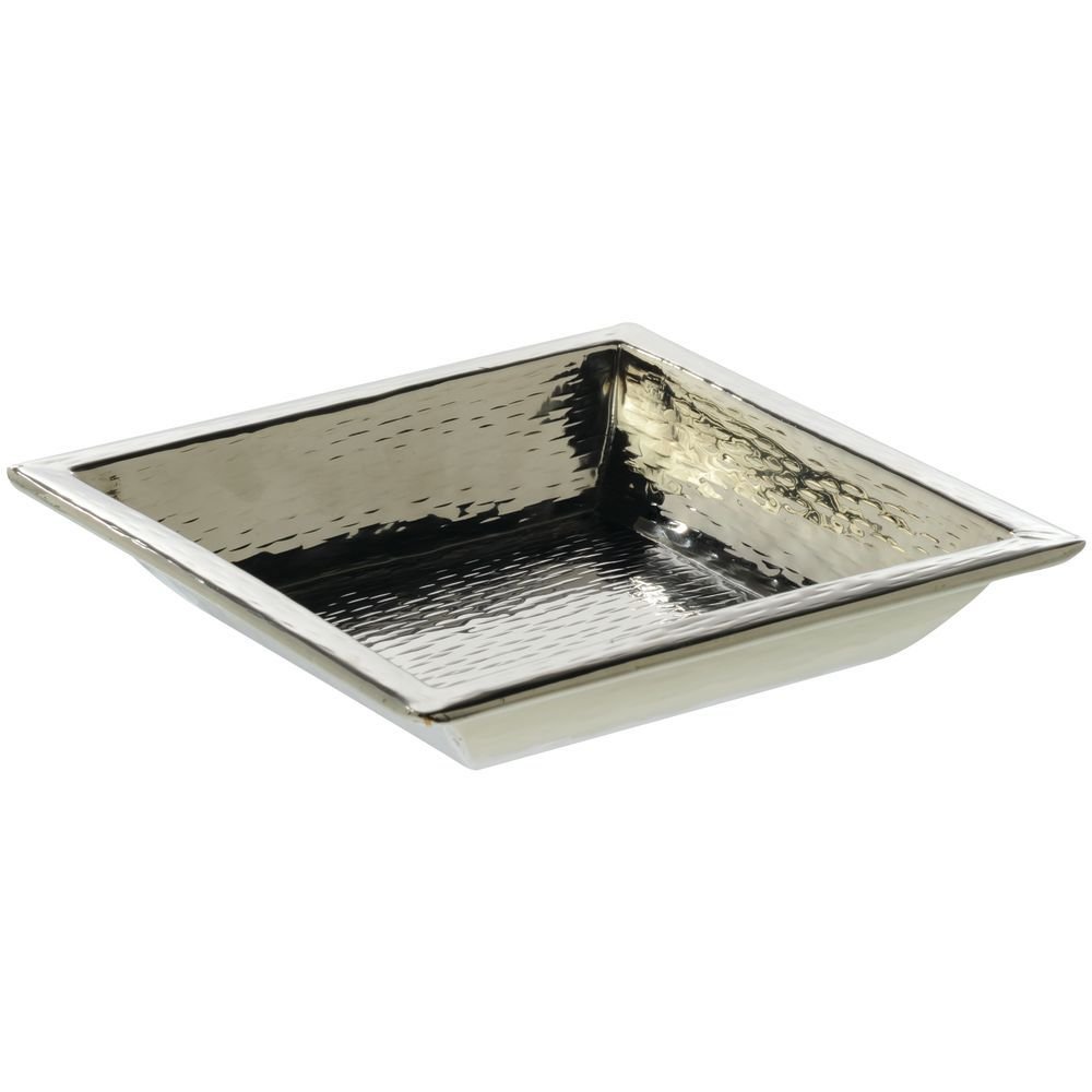 Serving Platter Stainless Steel with Hammered Finish - 9 1/4" L x 9 1/4" W x 1 3/4" H by HUBERT – Stainless Steel, Silver, Model 191538028021