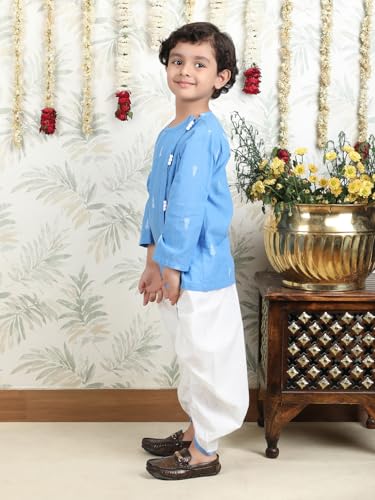 Image of POLKA TOTS 100% Cotton Elegant Traditional Dhoti Kurta Set for Baby Boys | Ultra-soft Cotton Ethnic Dress for Festivals and Weddings | Traditional Angrakha Dress for Kids Boys