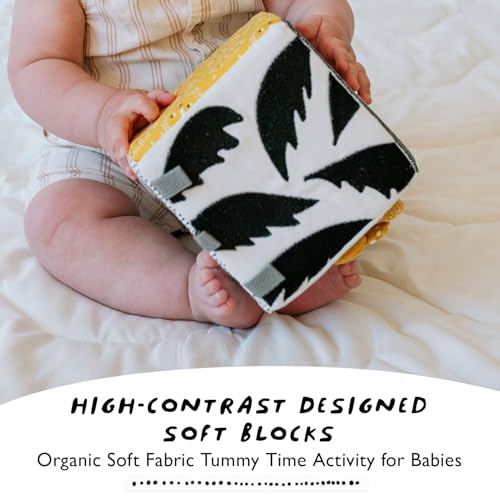 Image of Wee Gallery Soft Block, Baby Sensory Toy with High-Contrast Graphics, Organic Soft Fabric Soft Blocks, Crinkle Flap and Textures, Tummy Time Activity for Babies and Toddlers - Woodland