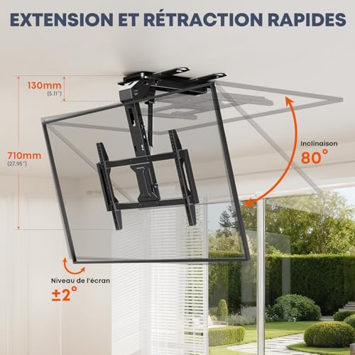 Support TV plafond motorisé inclinable et rabattable par télécommande sans fil - 5