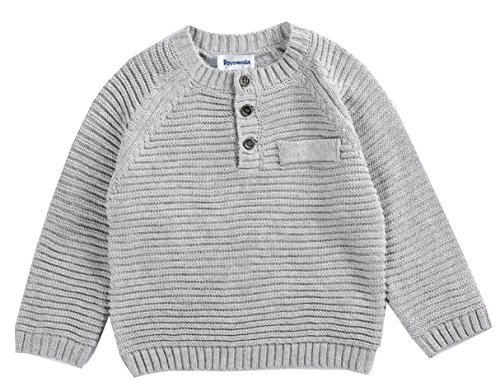 DOYOMODA Baby Boy Crew Neck Cable Pullover Button Down Sweater (12M, Grey)