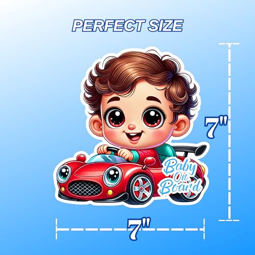 Image of Baby On Board Sticker, Car Essentials - 1 Pack, 7 inch by 7 inch - Cute - Cartoon Safety Signs - Non Magnet - Cute-Durable Strong Adhesive (Red Sports Car)