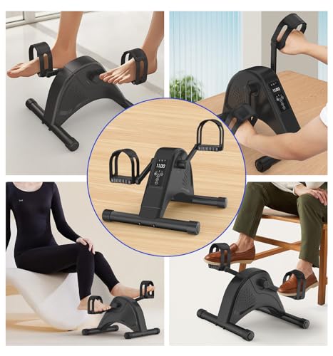 Image of 12-Levels Mini Exercise Bike Under Desk with LCD Display, Quiet Electric Bidirectional Bicycle Pedals for Home for Seniors, Stationary Bike Under Desk for Leg & Arm Physical Therapy Exerciser