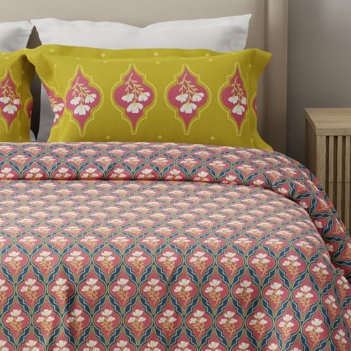 Image of Layers 100% Cotton for Double Size Bed | 120 TC Floral, Soft, Breathable, Machine Washable Bedsheet with 2 Pillow Covers | Forever Collection (224 x 254 cm) - Pink & Blue