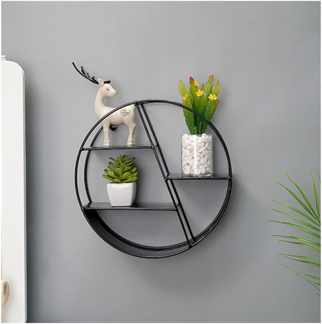 Garneck Golden Roundness Floating Shelf Wall Storage Rack Made of Wood and Iron, Easy to Attach for Bedroom and Dorm, Creative Display and Storage Solution image 2