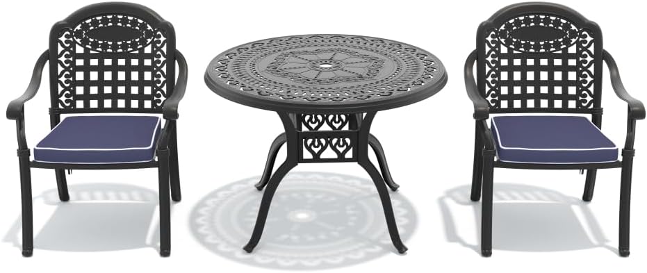 All-Weather Cast Aluminum Outdoor Dining Set with Swivel Chairs and Round Table for Patio, Deck, or Garden Use (Black + Aluminium + Garden & Outdoor-1)