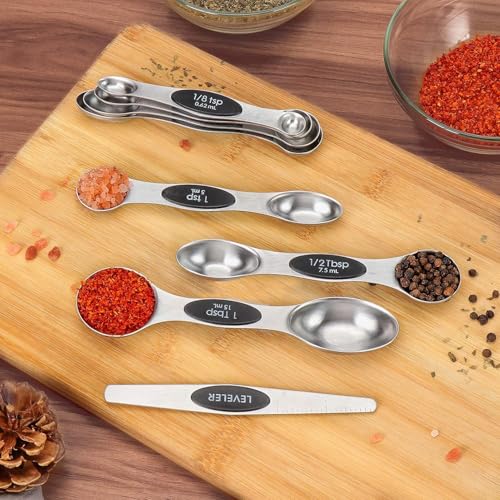 Image of INKULTURE Magnetic Measuring Spoons Set of 7, Dual-Sided Stainless Steel Measuring Spoons, Fits Spice Jars, Accurate Kitchen Measuring Spoon Set with D-Ring, Dishwasher Safe