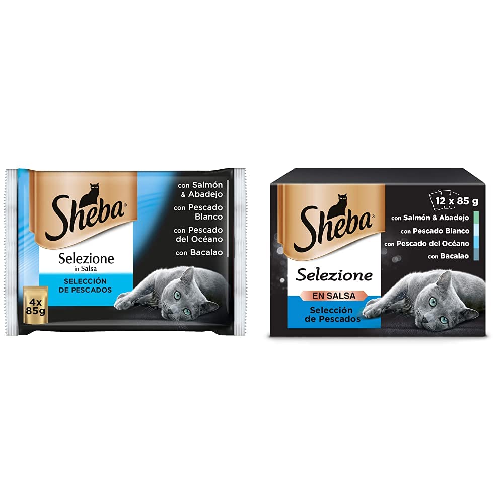 Sheba Selezione Comida Húmeda para Gatos Selección Pescados en Salsa, Multipack + Selezione Comida Húmeda para Gatos Selección Pescado en Salsa, Multipack (4 Cajas x 12 Sobres x 85g)