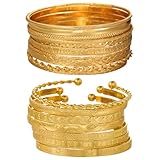 MLPKOI 17 Piezas Set de Pulseras Mujer, 17 Piezas Cadenas Apilables, Mujeres Juego De Joyas De Moda, Mujer Oro Pulseras, Pulsera Ajustable Apilables Pulseras, Regalo de San Valentín