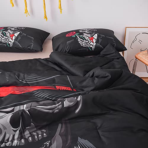 Btargot 3Ps Skull Rose Hat Floral Comforter Sets, With 2 Pillow Shams, Rose Bones Skeleton Decor Bed Spread, Twin Size #TOP6