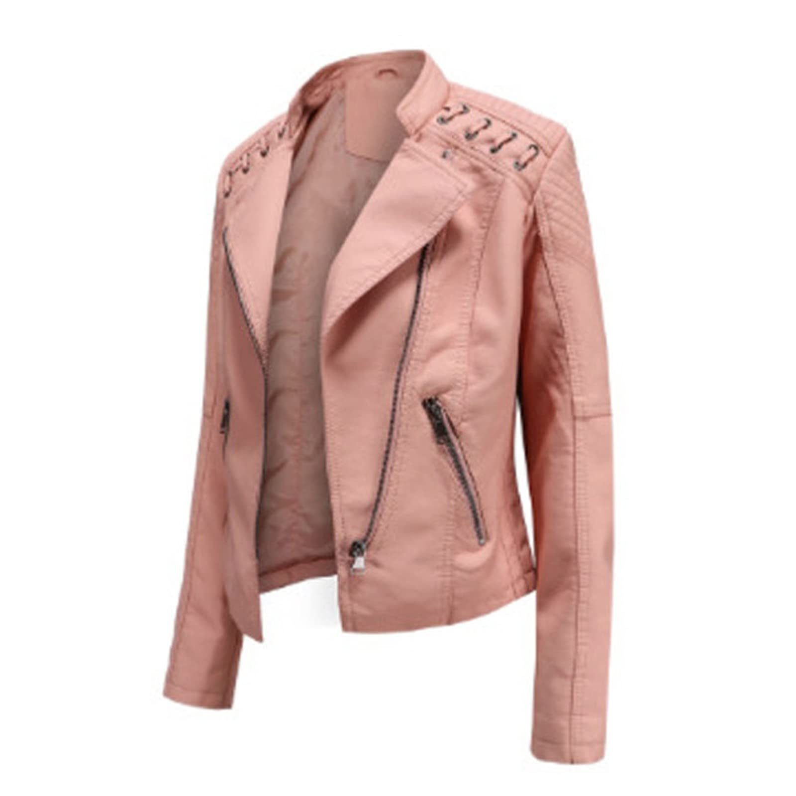 Damen Hemd Jacke – Damen Motorjacke Mantel Zip Biker Kurz Punk Tops Kurzmantel Check