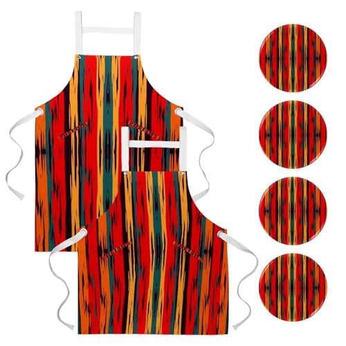 Lot de 2 tabliers de cuisine à rayures colorées avec 4 broches taille One Large