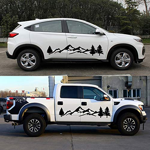 Sundan 2Pcs Car Side Body Stickers Mountain Tree Forest Graphic Decals Diy Vinyl Sticker Decals For Car Truck Suv Rv Camper Trailer, 77.95''X15.74''(Gloss Black) #TOP2
