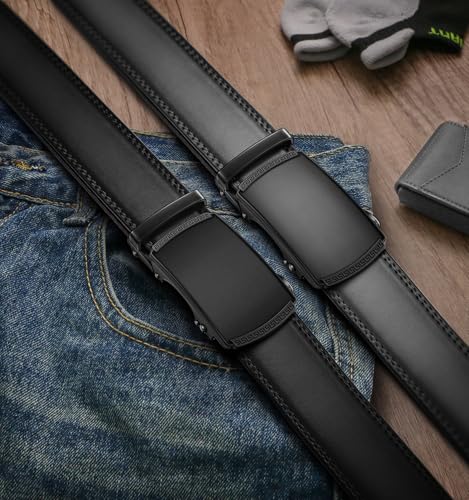 Image of BULLIANT Men's 2-Pack Ratchet Leather Belt Trimmable 1 3 /8 inch-Gift Boxed