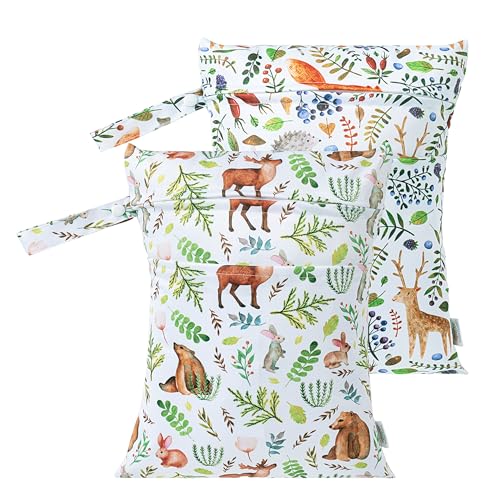 HBselect 2pcs Bolsa de pañales Impermeable Reutilizable Bolsa de pañales Bolsa con Cremallera toallitas húmedas Organizador para bebés y niños pequeños, Bosque * 2, Bolsillo Adicional