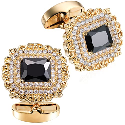 Image of HAWSON Cufflinks for Men, Gold Diamond Crystal Cufflinks for Groom Husband Personalized Gifts, Mens Formal Wedding Business Cufflinks, Luxurious Gorgeous Cuff Links French Shirt Accessories