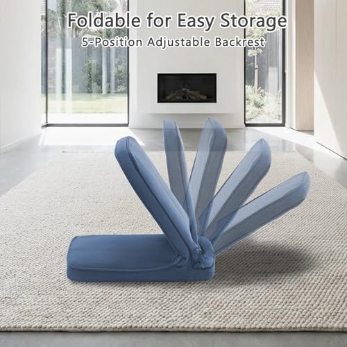 Image of Floor Chair with Adjustable Back Support, Foldable Padded Gaming Floor Seat for Adults & Kids, Multi-Position Meditation Chair with Corduroy Cover for Reading, Gaming & Watching TV (Blue)