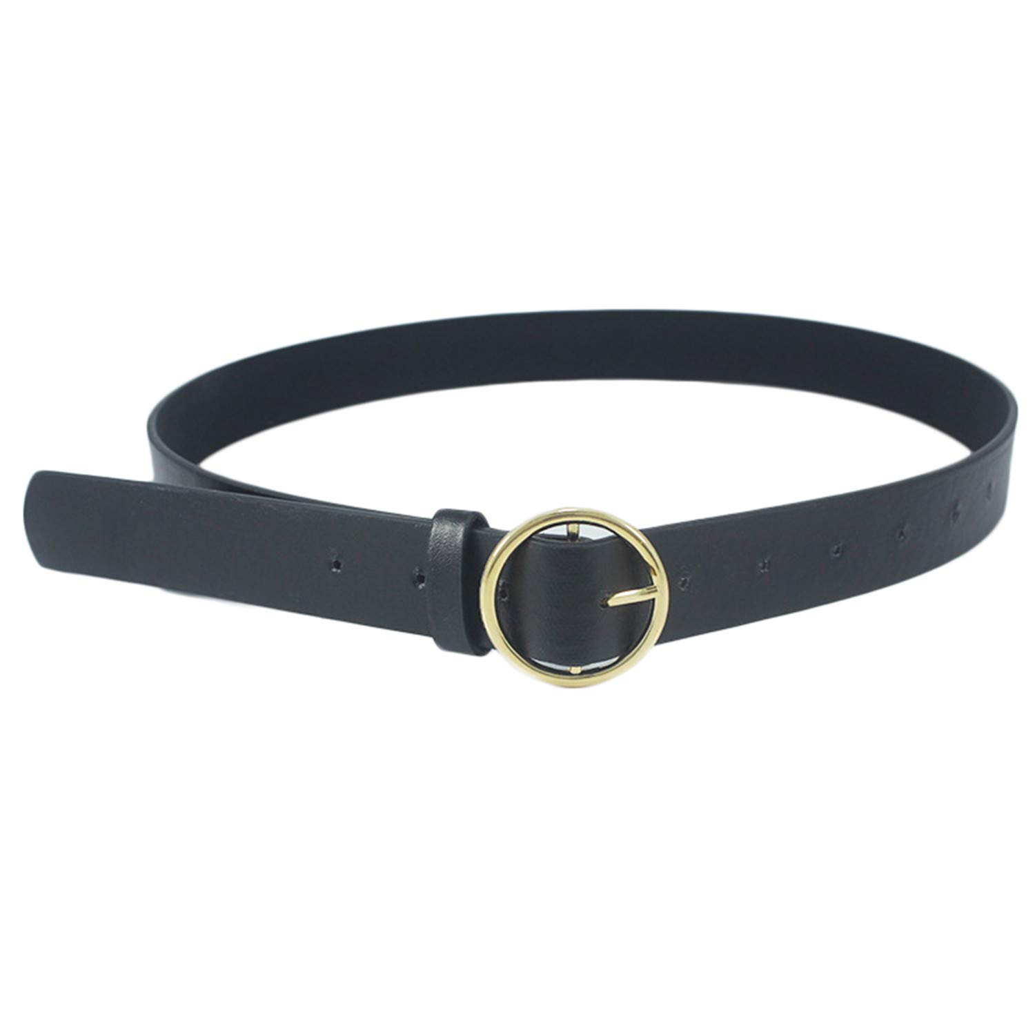 Andongnywell Womens Leather Belt for Pin Round Buckle Ladies Solid Pin Buckle Belt Rounded Waistband