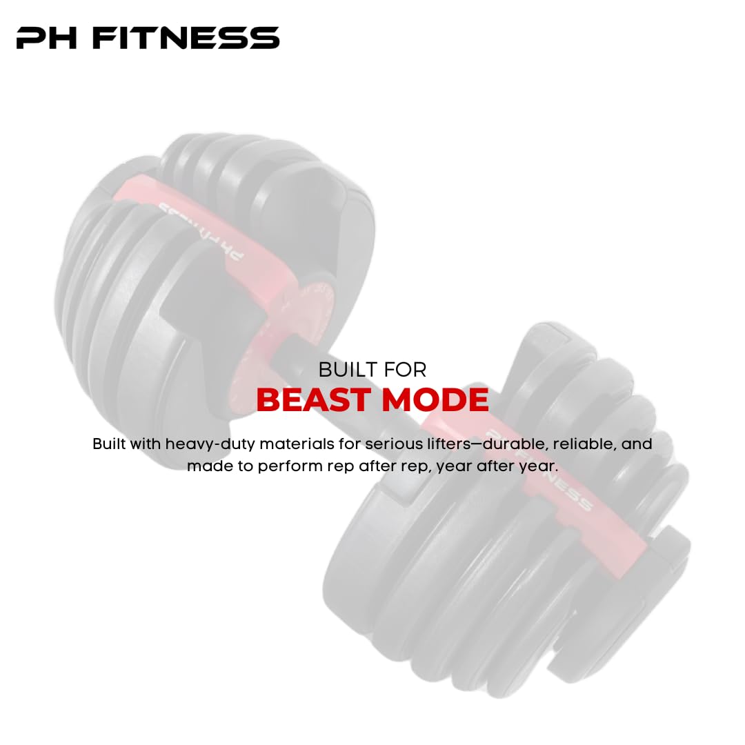 PH Fitness Premium Verstellbares Kurzhantel Set 24kg – 15-in-1 Einhand-Drehung – Kompaktes Hantel-Duo für Home Gym – 2,5–24kg – Platzsparendes Krafttrainingsgerät