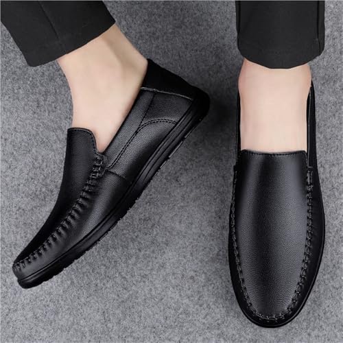 Round Toe Solid Color Leather Mens Loafer Shoes Lightweight Flat Heel Resistant Fashion Outdoor Slip On2