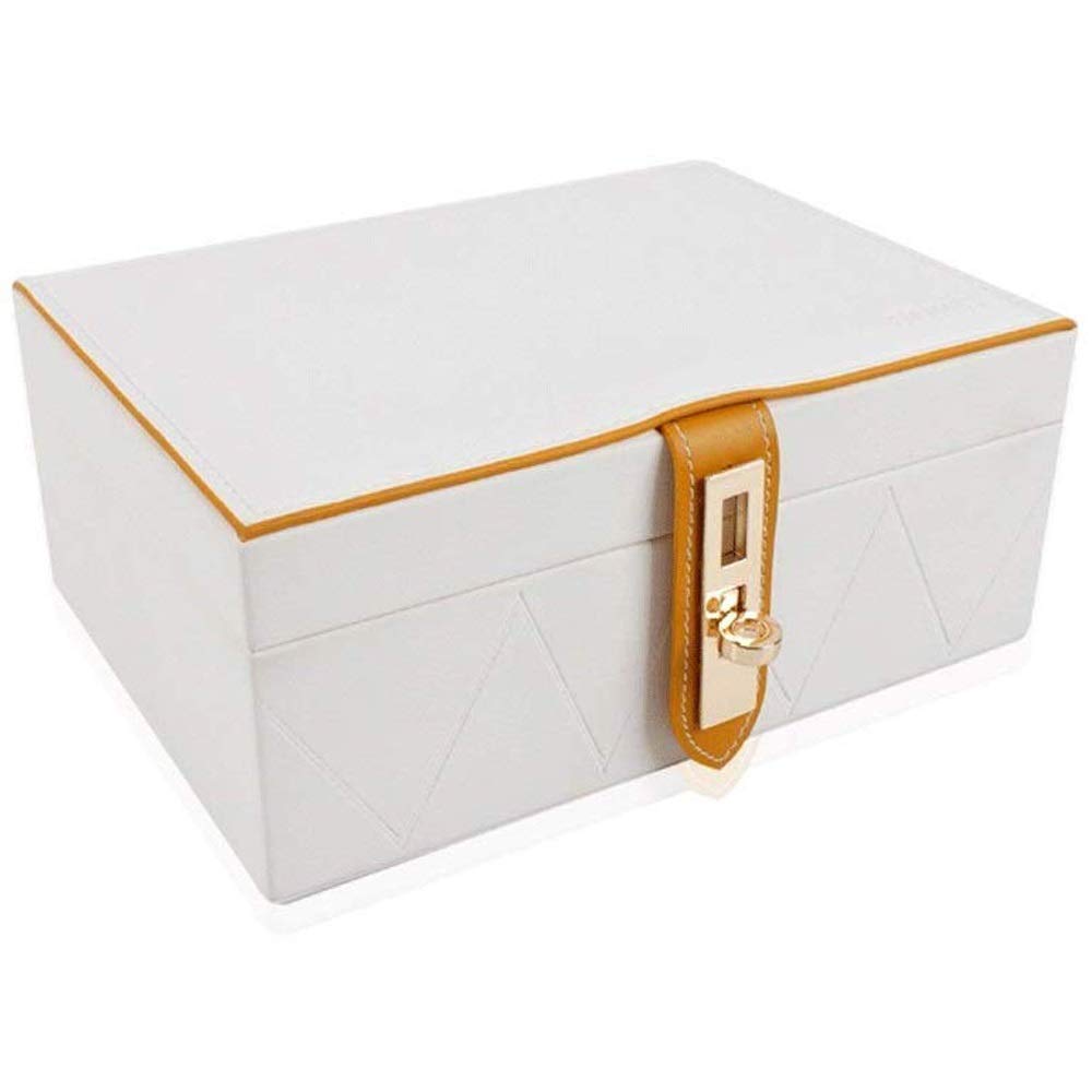 Schmuckschatulle mit Fächern – 2 Ebenen – Schnalle und Verschluss – großer Spiegel – Lederdesign – Schmuck-Organizer für Frauen und Mädchen – Halter für Ohrringe, Ringe, Halsketten und Armbänder