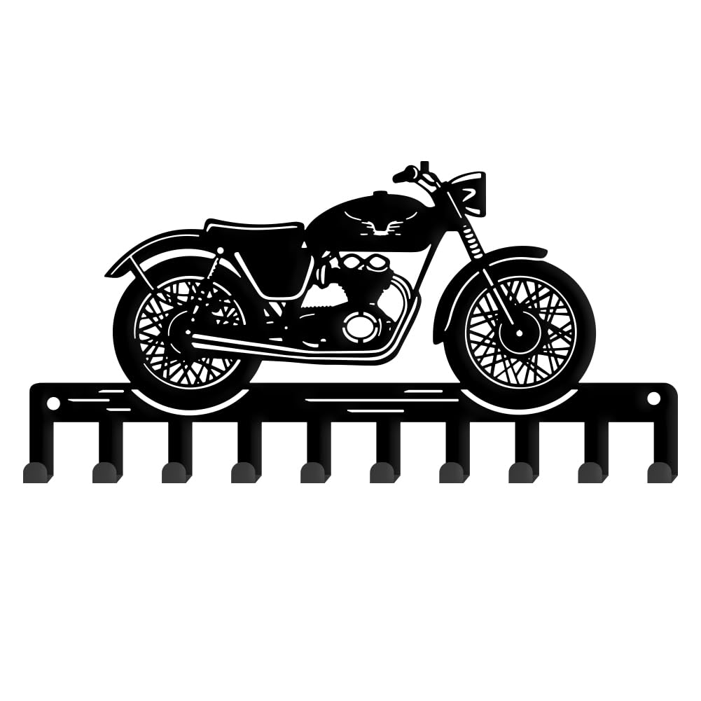 SUPERDANT Retro Motorcycle Metal Key Hook Vintage Motorcycle Decorative 10 Hooks Black Key Holder Organizer Wall Hanging Hooks Personalized Key Hanger Dog Leash Hanger for Home Wall Front Door