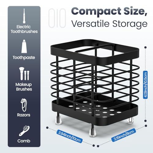 Luxspire Zahnbürstenhalter, Edelstahl Elektrischer Zahnbürsten Halter, Wand Ohne Bohren Zahnbürsten Caddy mit Abflusslöchern für Zahnpasta Organizer Bad, Zahnbürstenköpfe Halter, Schwarz