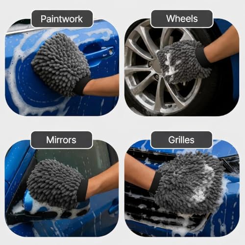Image of AERYS Chenille Microfiber Wash Mitt with 6 Month warrenty - Ultra Soft, Extra Plush, Dual Sided, Scratch Free and Super Absorbent Car Duster Gloves - Premium Car and Bike Washing Accessories