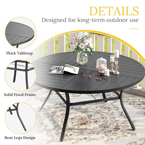 Image of VICLLAX Round Patio Table with Adjustable Umbrella Hole for 6, All Weather 50 inch Metal Outdoor Dining Table for Lawn Garden, Black