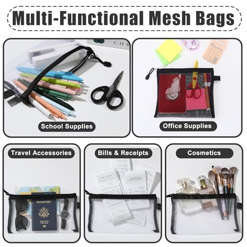 Image of Fainne 120 Pack Mesh Pencil Pouch Mesh Zipper Pouch 9 inch x 4.7 inch Pencil Case Bulk Multipurpose Cosmetics Toiletry Small Bag for Office Travel (Black)