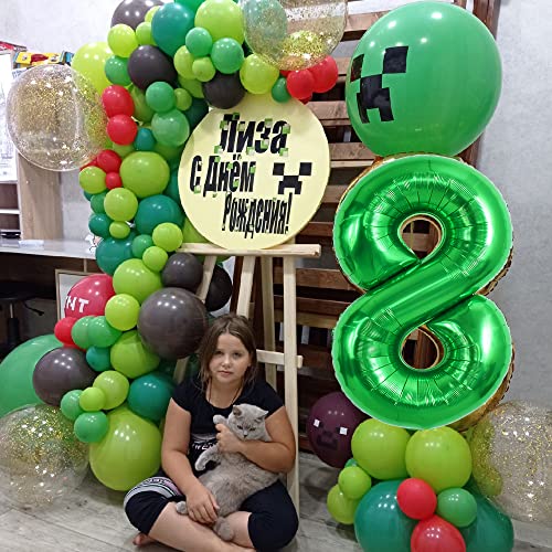 Image of TONIFUL 40 Inch Dark Green Number 8 Balloon Foil Mylar, Self Standing Birthday Party Decorations, for Wedding, Bridal Shower, Engagement, Anniversary