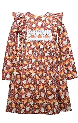 Bonnie Jean Thanksgiving Long Sleeves Harvest Smocked Pumpkin Girls' Dress