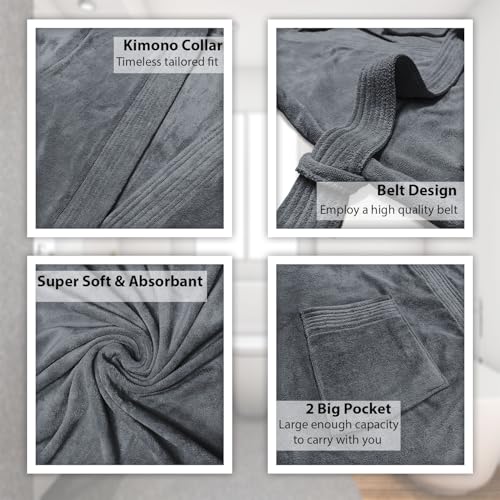 Image of Sassoon Venir Microfiber Bathrobe With Slippers for Men & Women, Unisex Luxury Bathrobe Towel, Spa Robe Combed (Pack of 1) - Stormdust Color