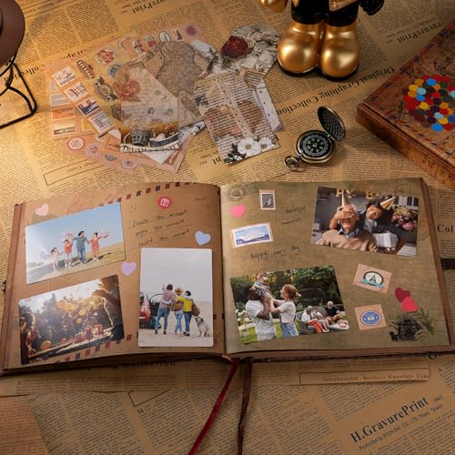 Our Adventure Book 146 Pages 8.9 * 7.7 Inch Scrapbook Photo Album,Retro Style Embossed Letter Cover Travel Diary Journal Scrap Book For Couples,Memory Book For Anniversary Wedding