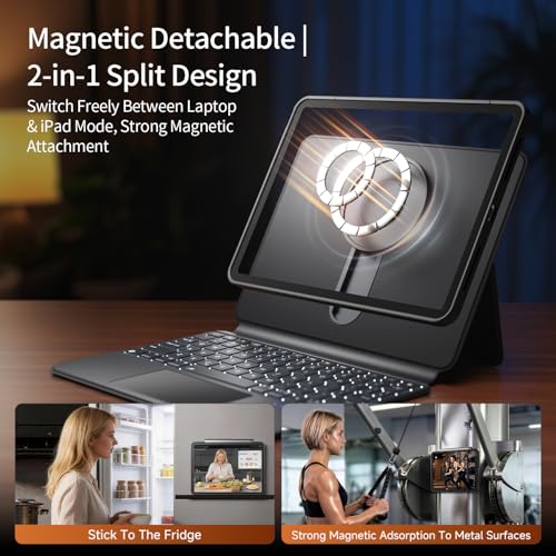Image of Detachable Magnetic Keyboard Case for iPad Pro 13 Inch, Black | Sliding Rail Height Adjustable Stand,7-Color Backlit,Multi-Touch Trackpad,360 Rotatable,Clear Back for iPad Pro 13 M5 /M4