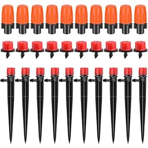30 Pcs Drip Irrigation Kits with 10 Pcs 1/4 Drip Irrigation Emitters10 Pcs 360 Degree Adjustable Irrigation Drippers Sprinklers and 10 Pcs 3 Way Atomizing Nozzles for (4-7mm) Watering Patio
