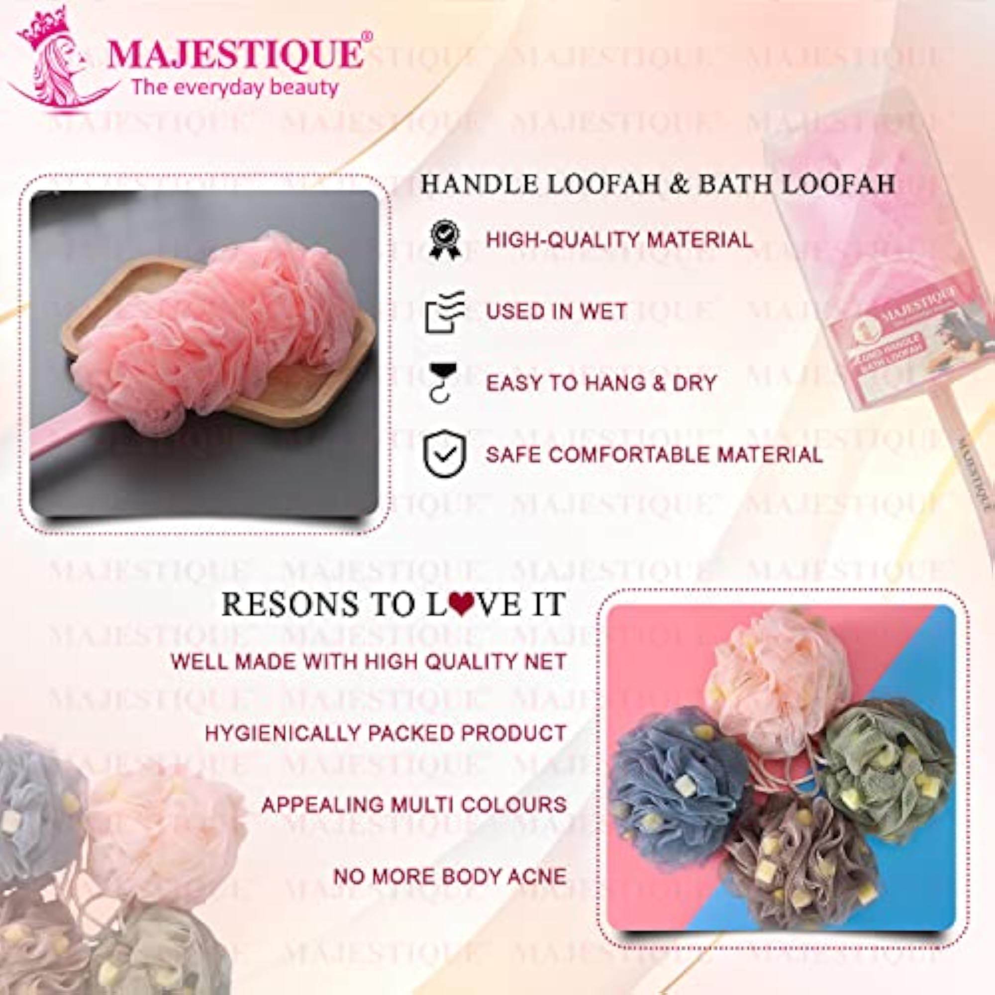 Long Handle Loofah Set - Round Body Sponge