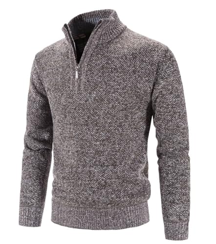 Men's Winter Fleece Thickened Sweater - Half-Zip Turtleneck Warm Pullover Slim Knit Wool Sweater3