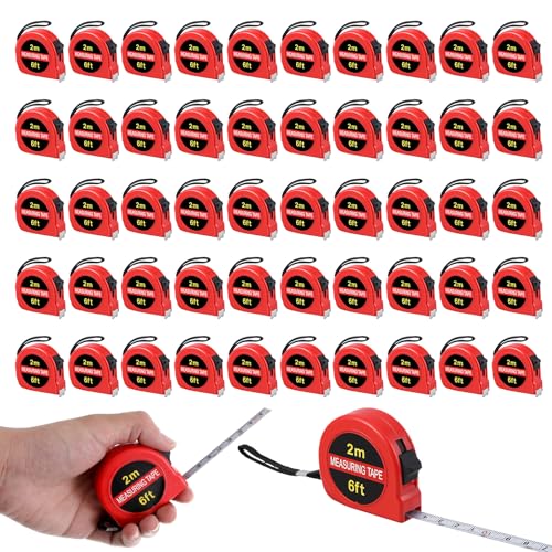 50 Cintas Métricas Retráctiles Mini 6 FT Rojas miniatura 1