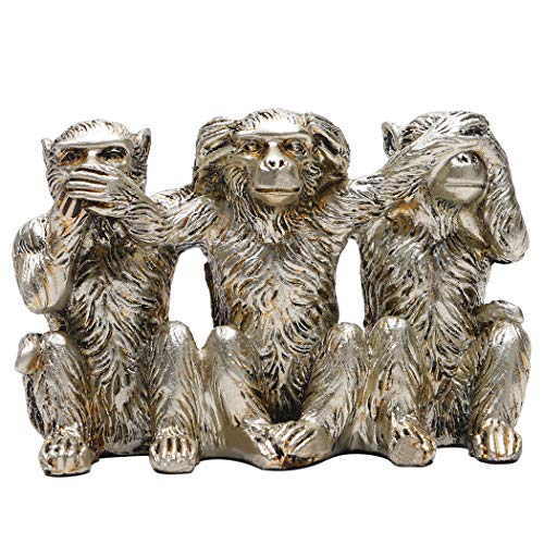 Estatua Mono No Evil Small Resina Plateada 4.3x2.2x2.8 pulgadas